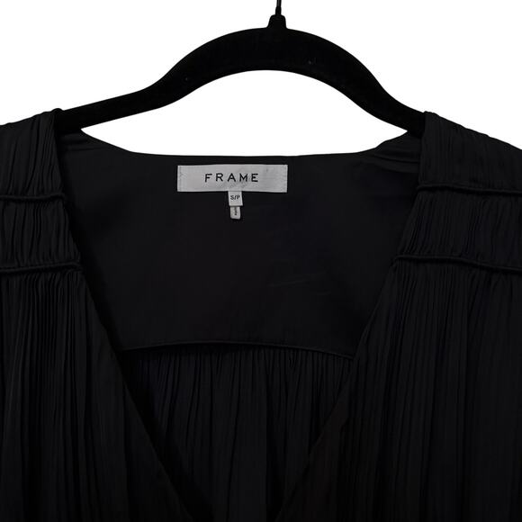 Frame Black Pleated V Neck Mini Dress Size Small - Picture 5 of 8